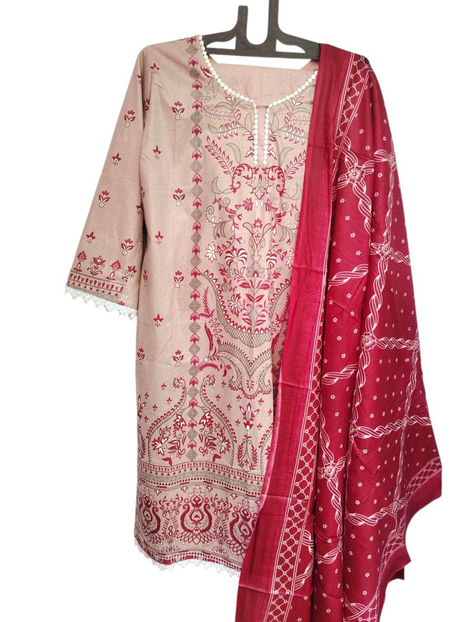 Almond Digital Print Kurti Pant Dupatta Set - CandiRobes