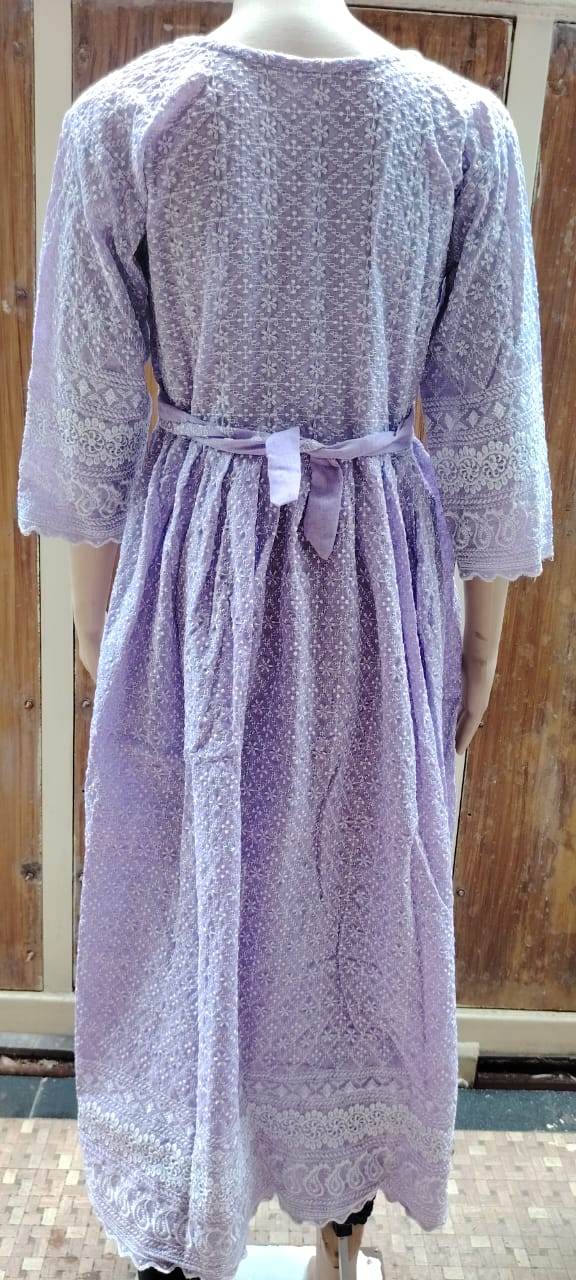 "Lavender Chikankari Frock Kurti