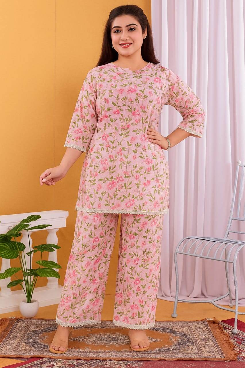 Soft Pink Floral Cotton Co-ord Set - CandiRobes