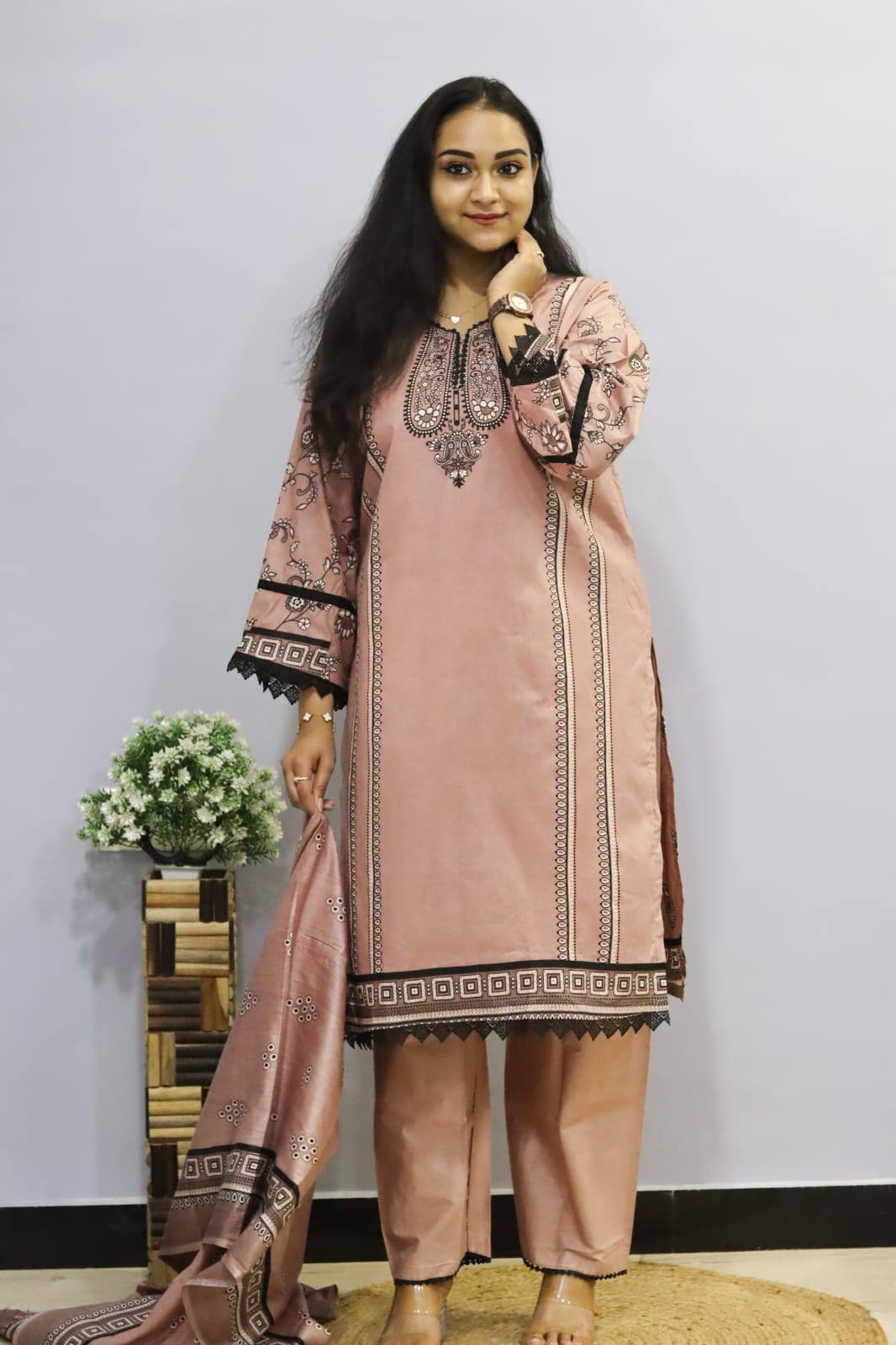 Onion Lawn Digital Print Kurti Pant Dupatta Set