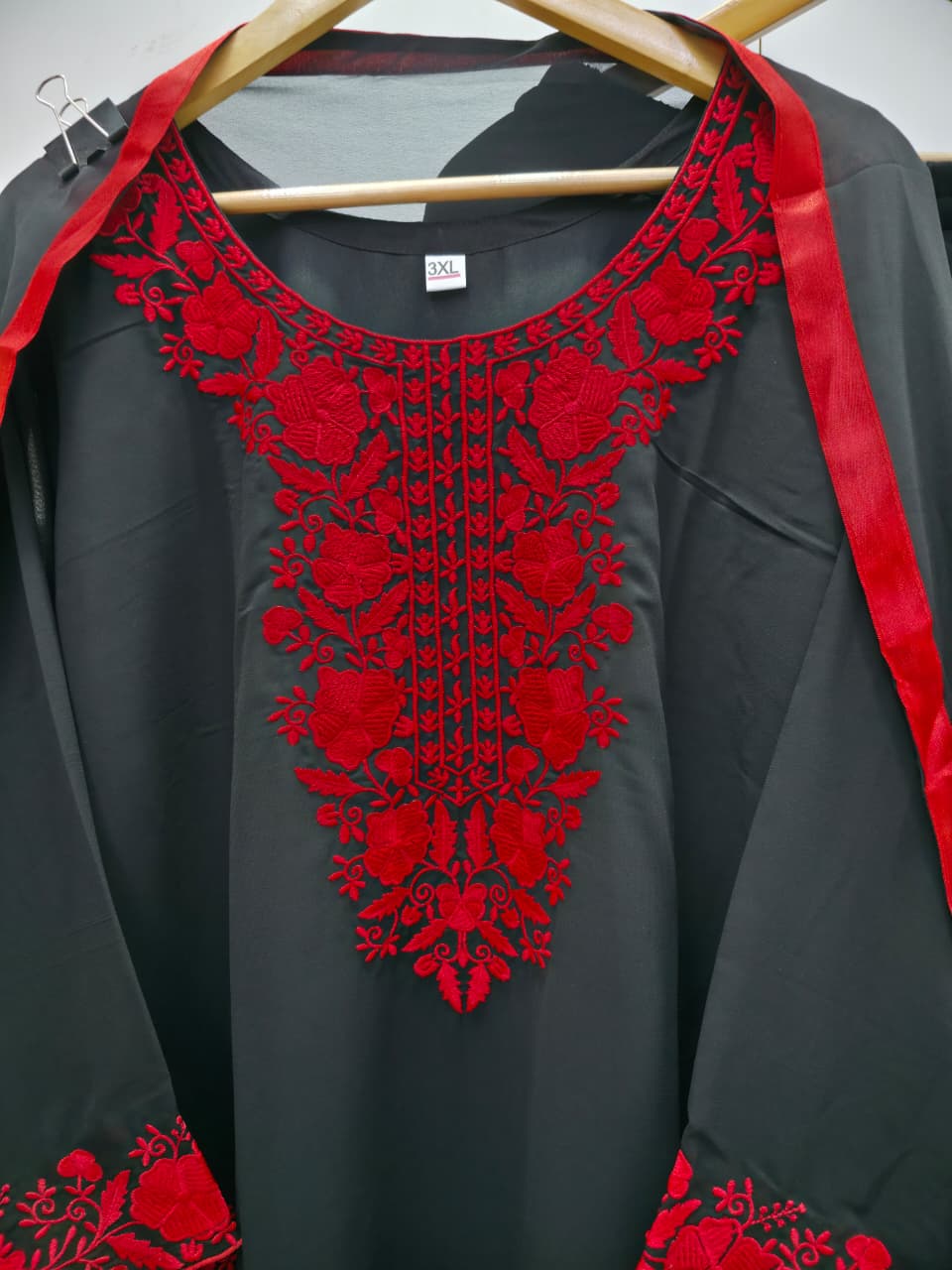 Saiyaara Red & Black Embroidery Kurti Pant Dupatta Set
