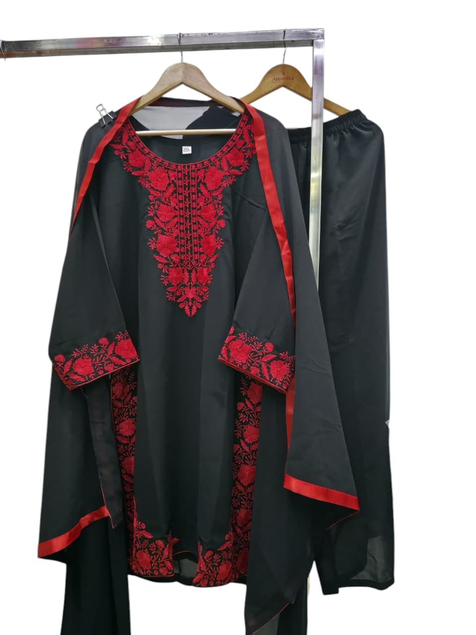 Saiyaara Red & Black Embroidery Kurti Pant Dupatta Set