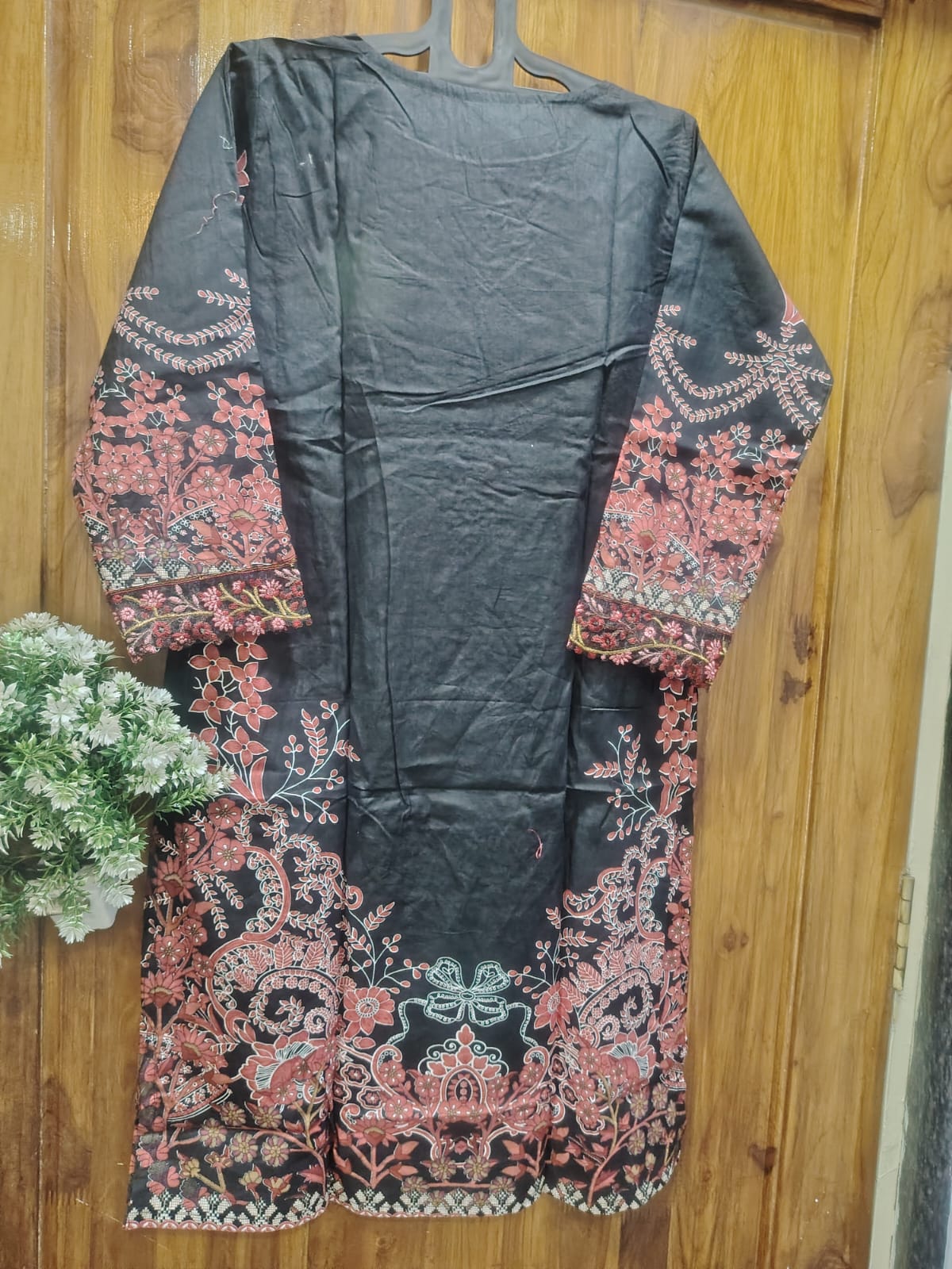 Black & Red Embroidery Kurti Pant Dupatta Set