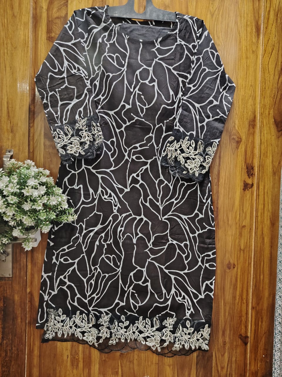 Black Embroidery Kurti Pant Dupatta Set