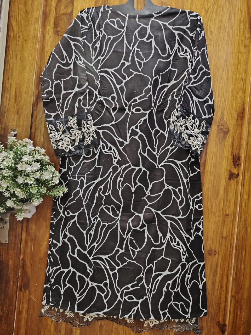 Black Embroidery Kurti Pant Dupatta Set