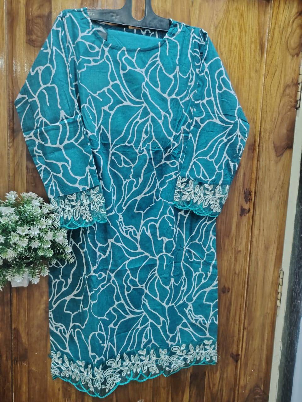 Sea Green Embroidery Kurti Pant Dupatta Set
