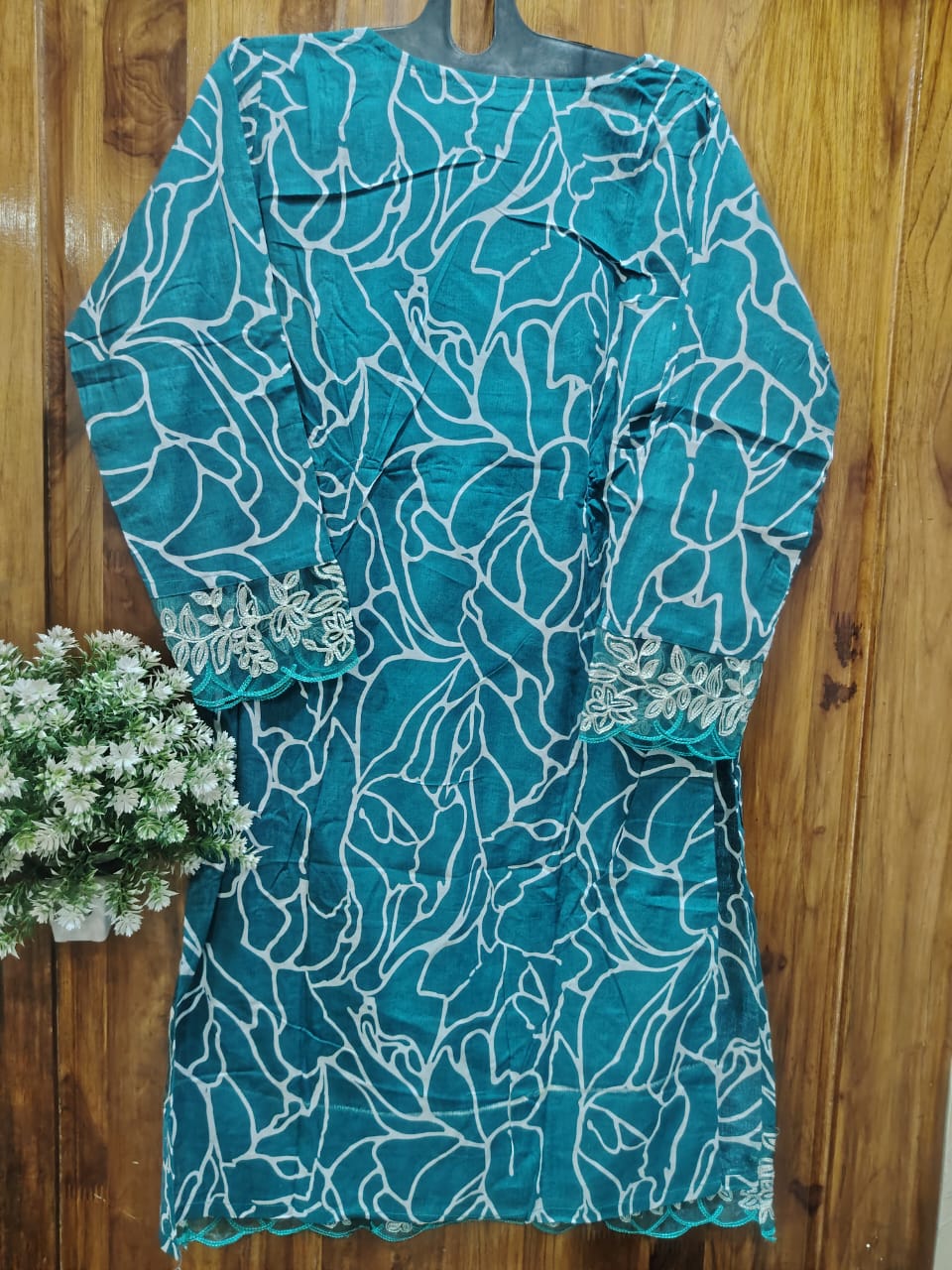 Sea Green Embroidery Kurti Pant Dupatta Set