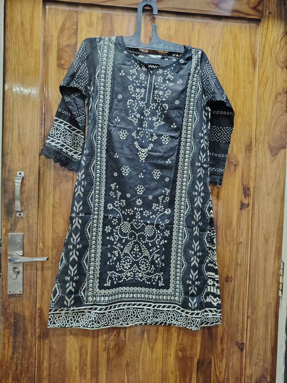 Black Digital Print Kurti Pant Dupatta Set
