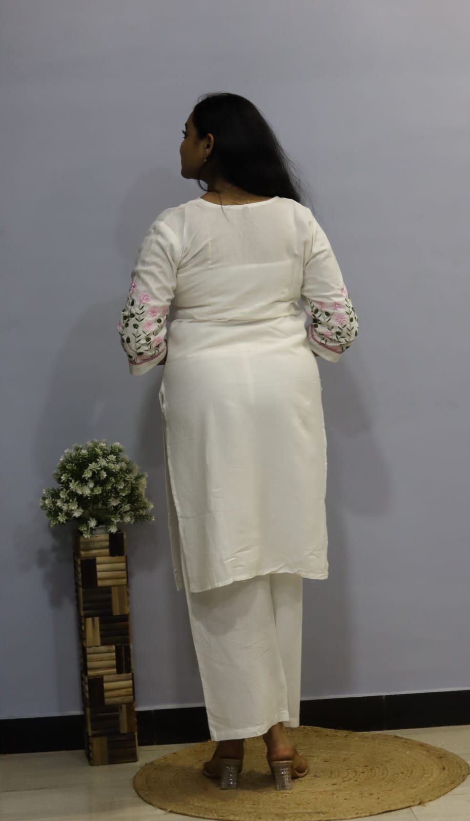 White cotton kurti pant Set