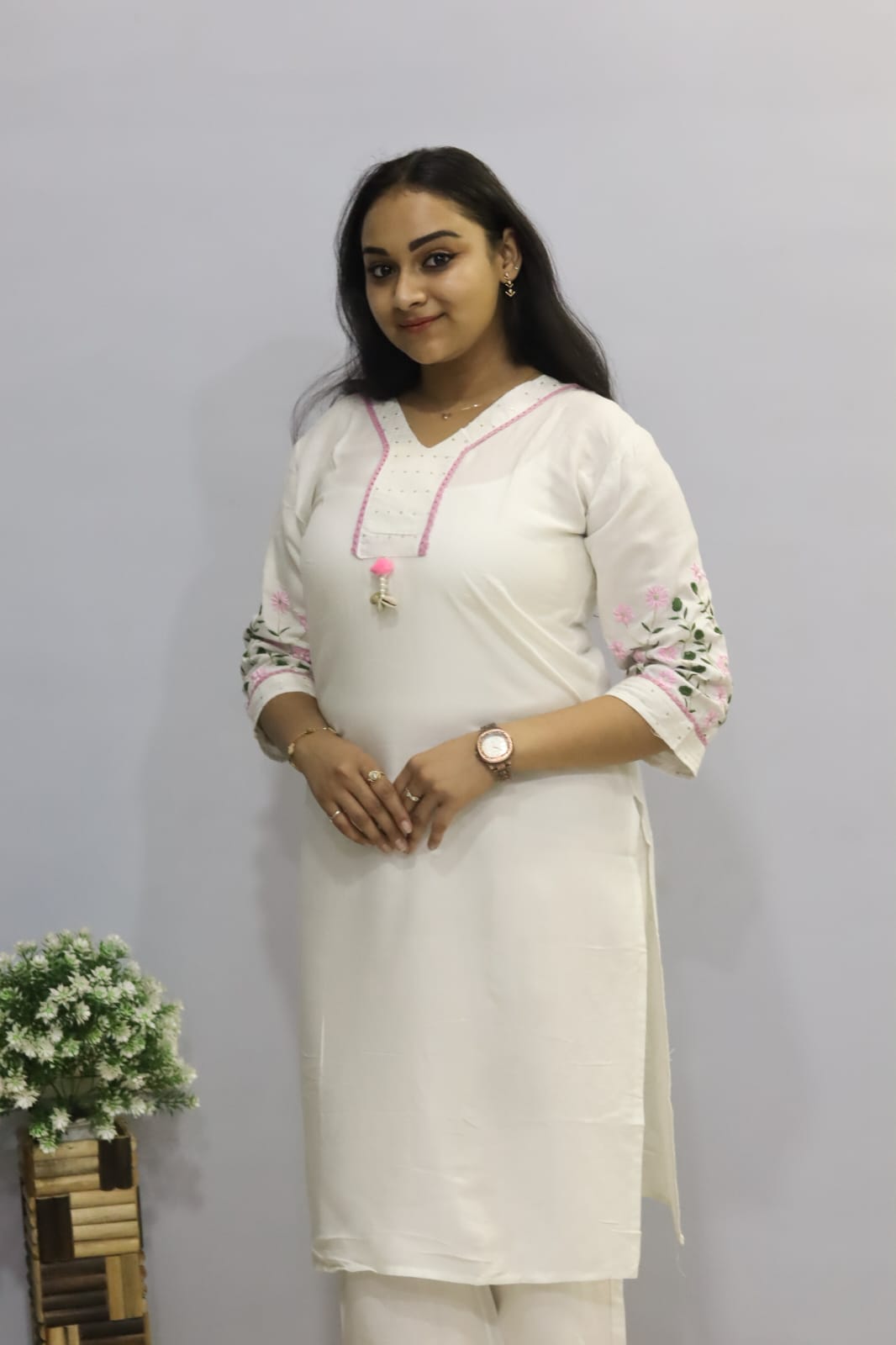 White cotton kurti pant Set