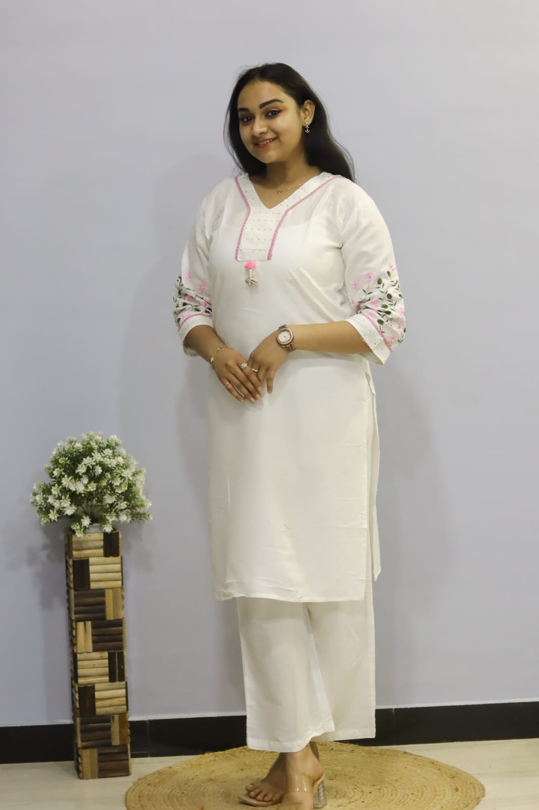 White cotton kurti pant Set