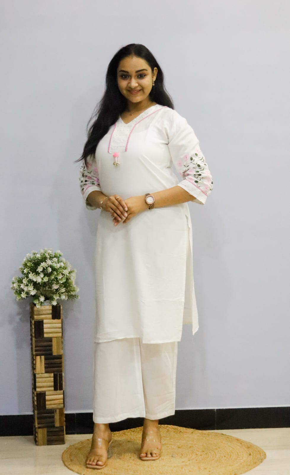 White cotton kurti pant Set
