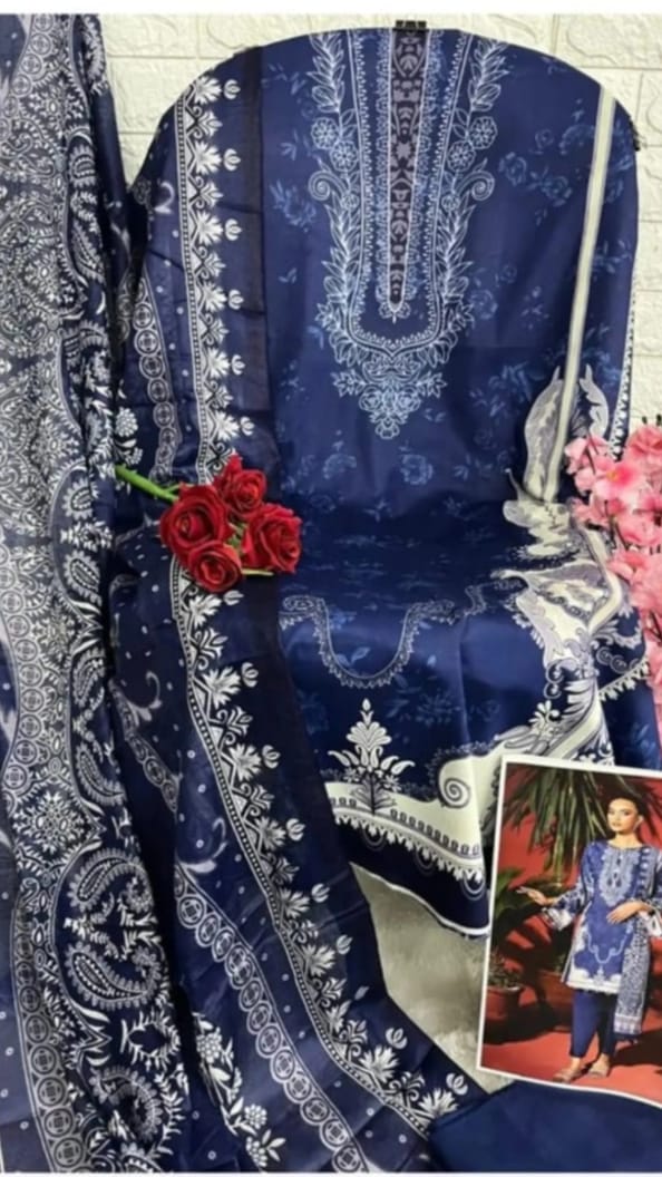 Blue Digital Print Kurti Pant Dupatta Set,