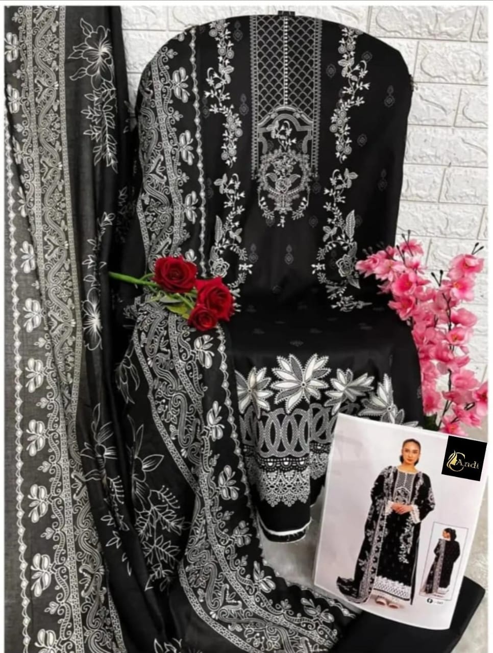 Black white cotton lawn Kurti Set
