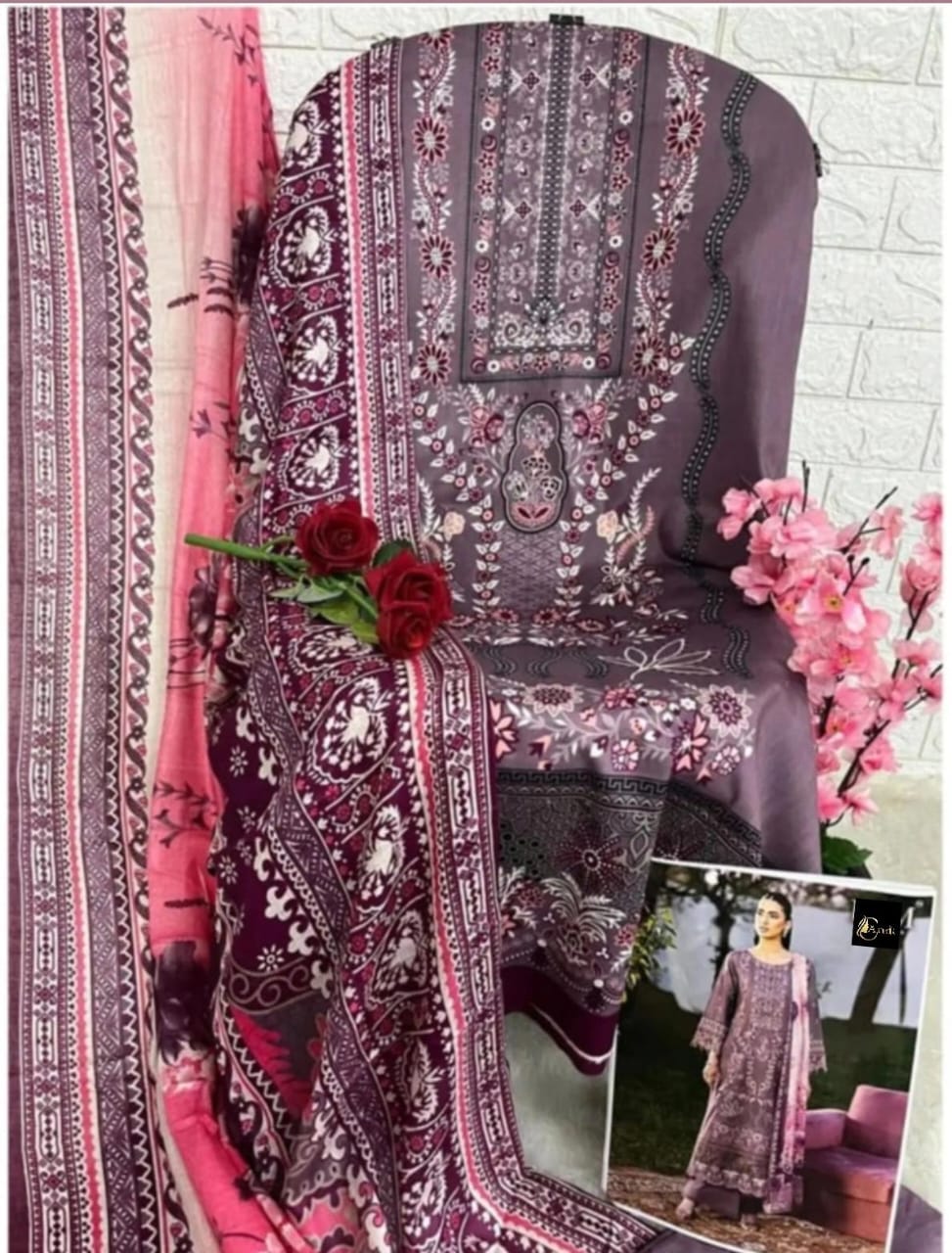 Wine Purple Digital Print Kurti Pant Dupatta Set