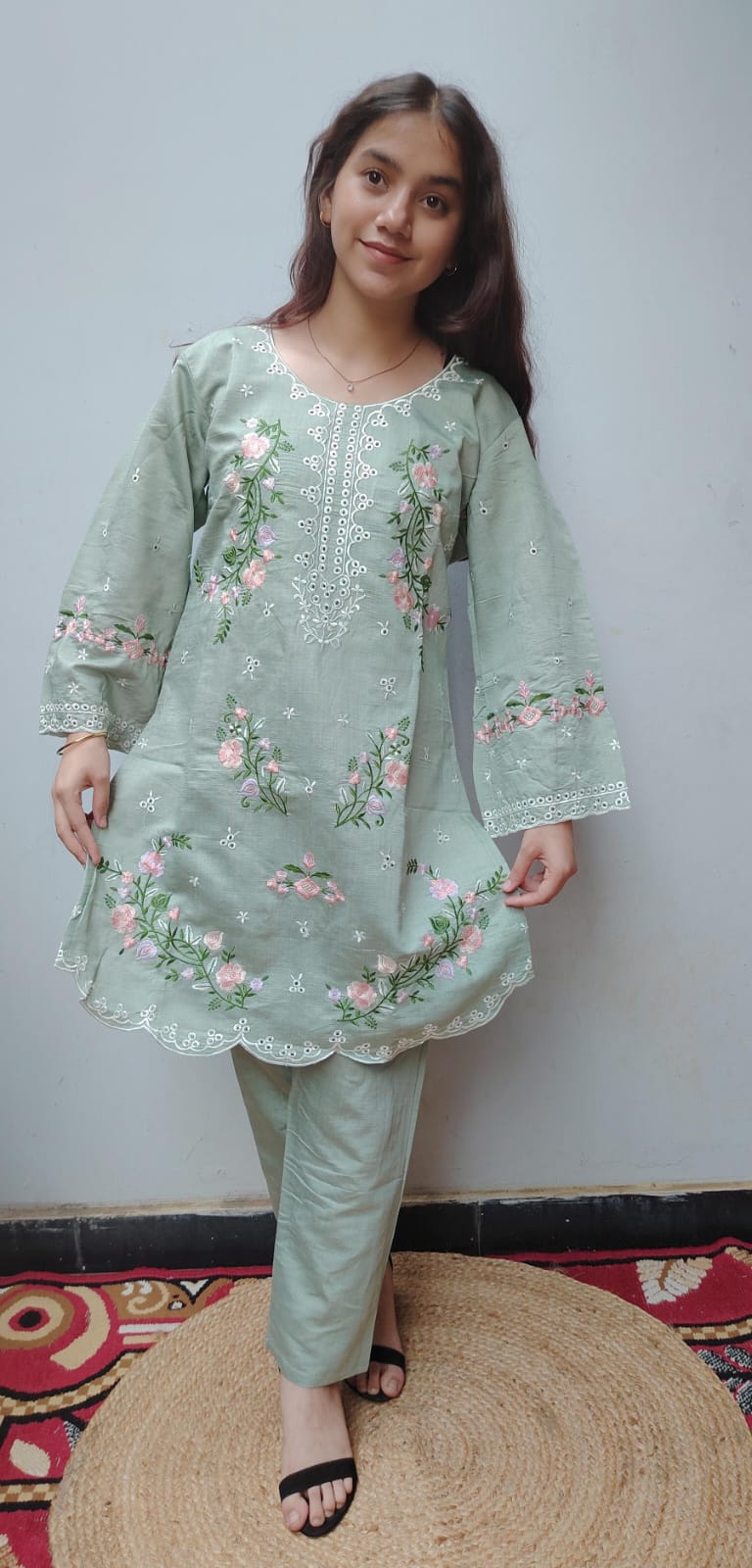 Green Embroidery Pakistani Cord Set