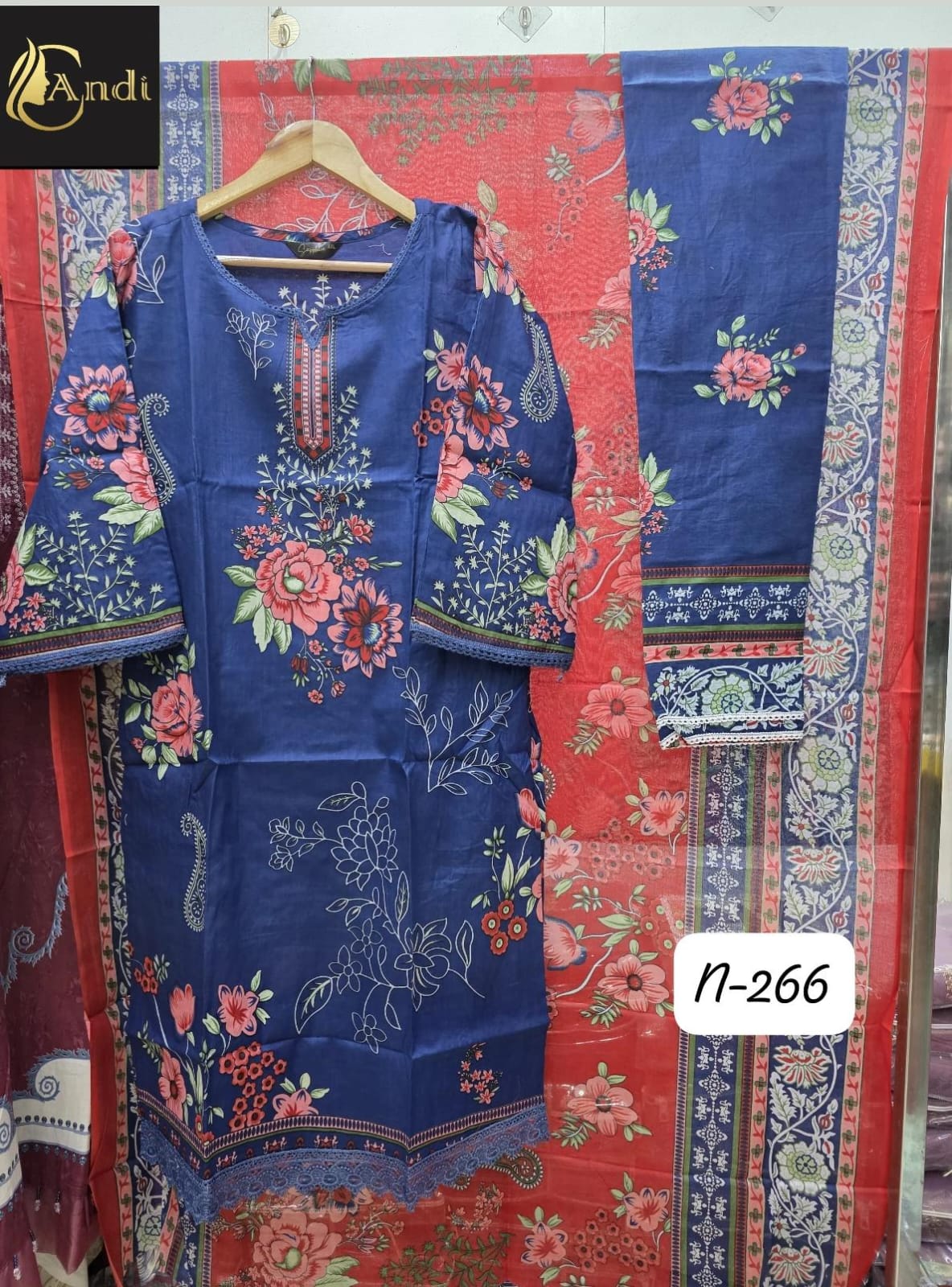 Royal Blue Cotton lawn Printed Suit Set