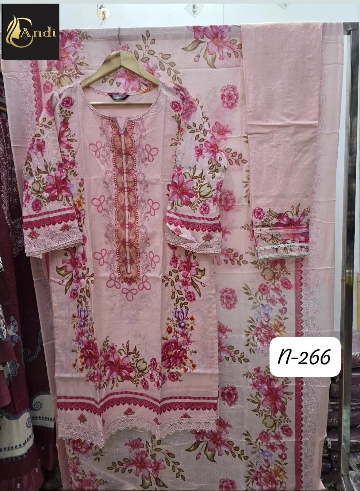 pink pakistani Floral cotton kurti set