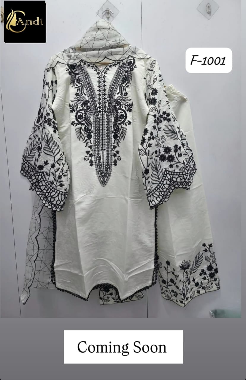 White Heavy Embroidered Cotton pakistani suit