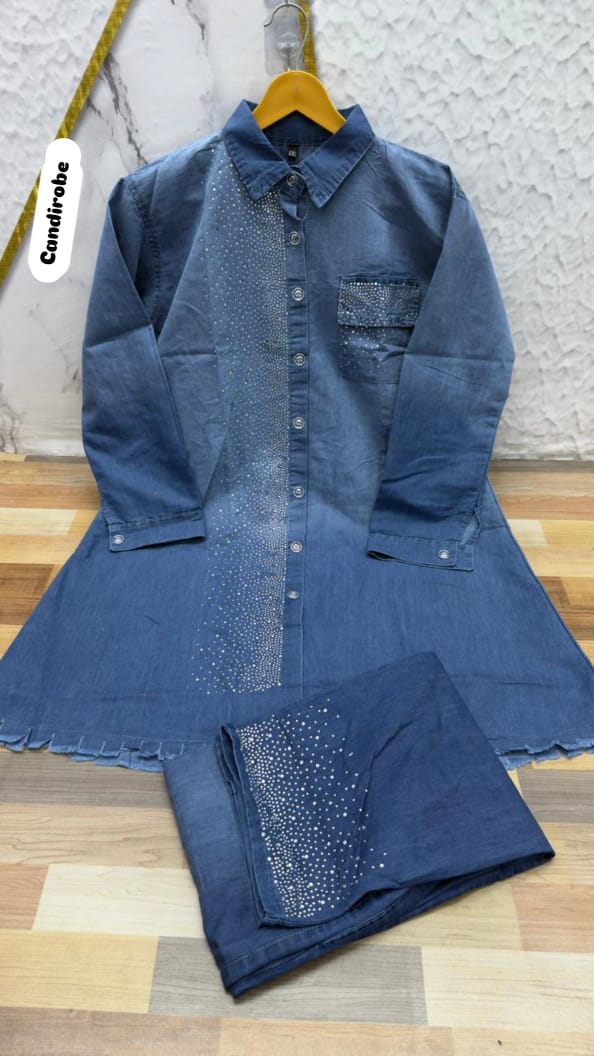 π Indigo Denim Embellished Co-ord Set