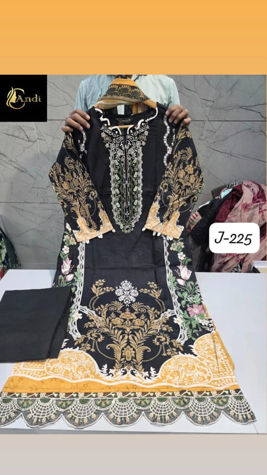 Black & Yellow Embroidered Pakistani Lawn Suit