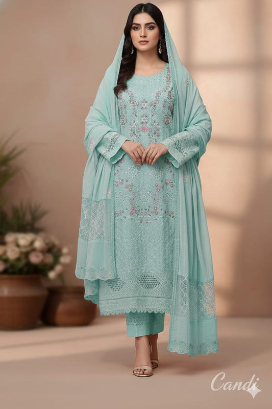 Pastel Sea Green Chikankari Work Unstitched Suit Set πΈ β¨