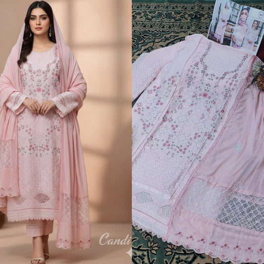 Blush Pink Chikankari Work Unstitched Suit Set πΈ
