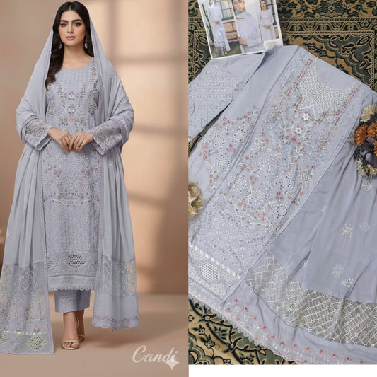 Soft Mist unstitched Chikankari suit Set