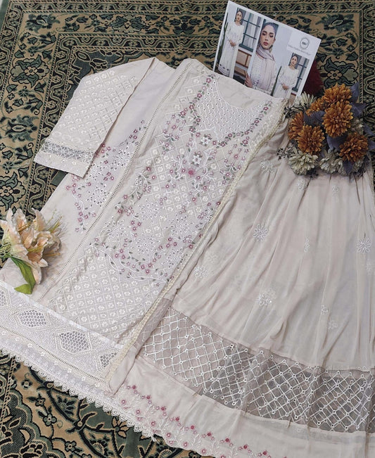 Light Grey Chikankari Work Unstitched Suit Set πΈ