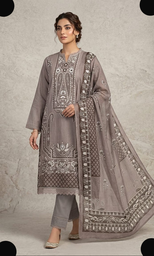 Taupe Pakistani Cotton lawn Suit Set
