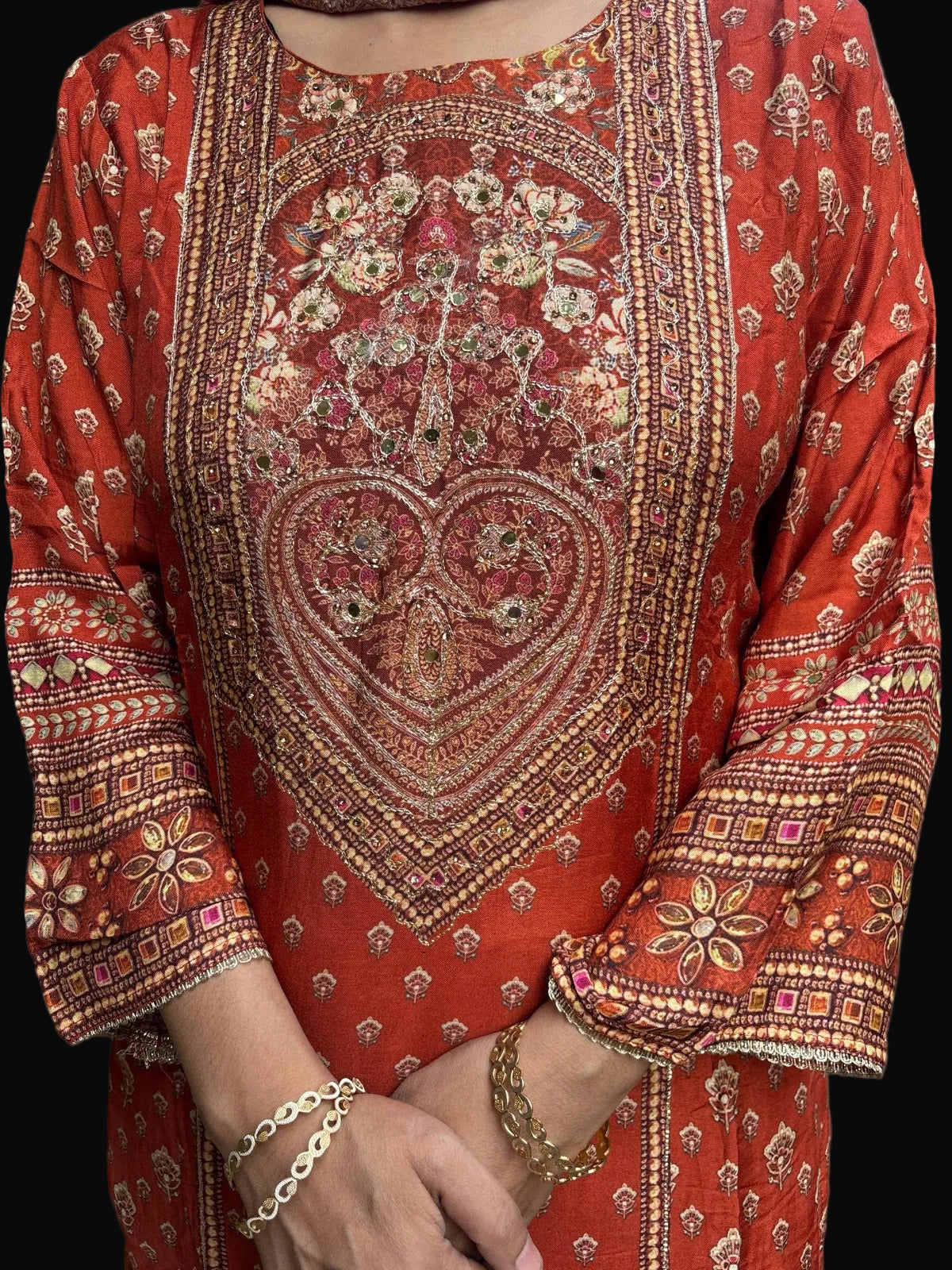 Rust Orange Premium Muslin Suit Set for Women