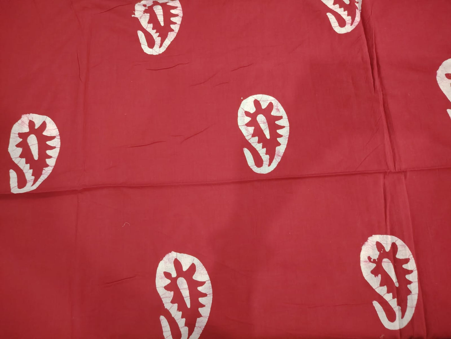 Cotton Bandhani Unstitched Suit Set – Red Printed Kurti with Dupatta & Bottom