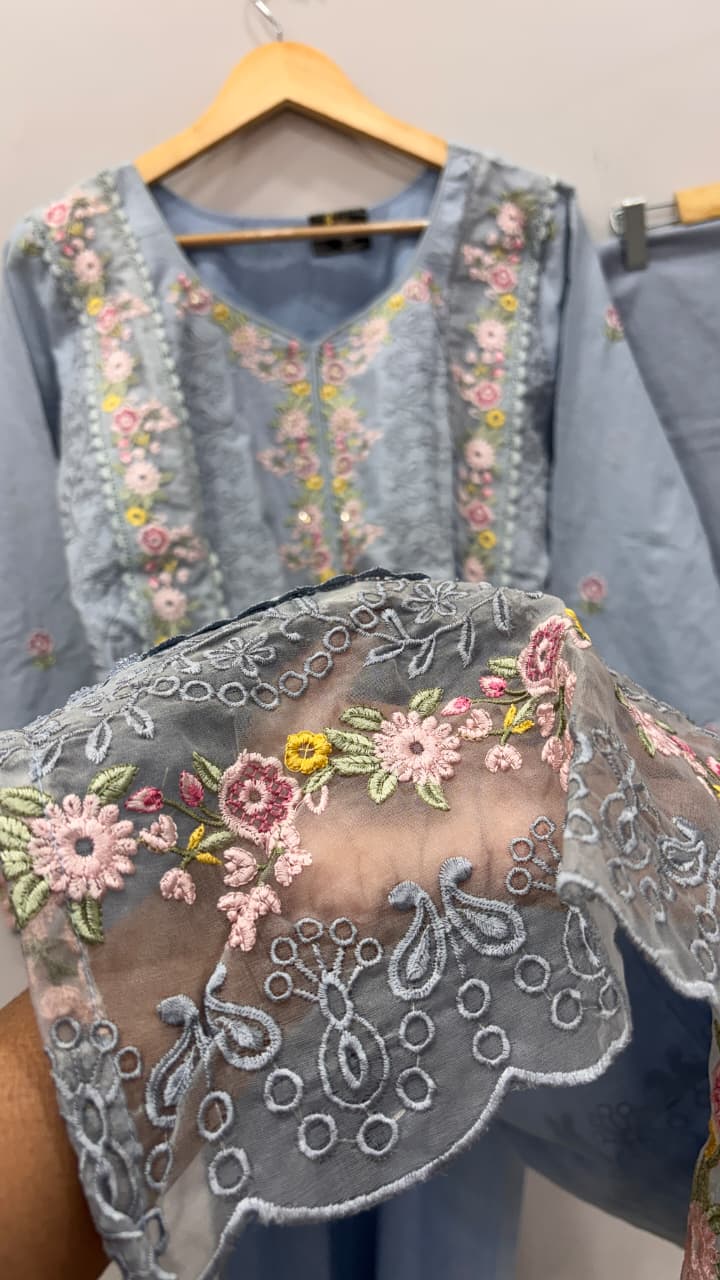 Noor Sky Embroidered Kurta Set
