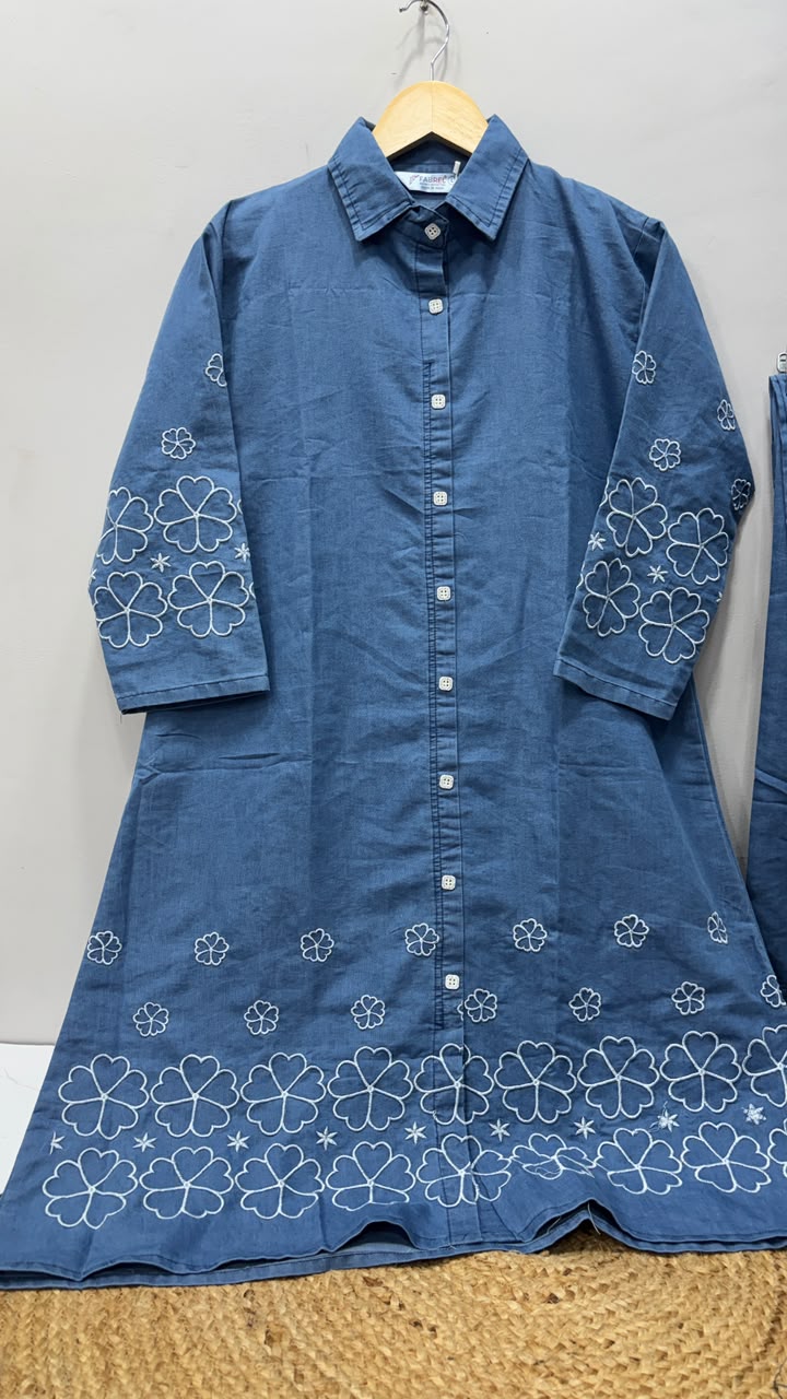 DENIM LIGHT BLUE KURTI PANT CORD SET