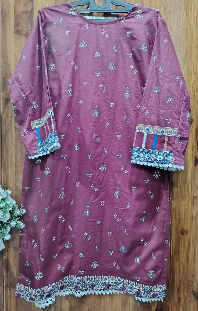 Maroon Digital printed Cotton Kurti pant Dupatta Set - CandiRobes