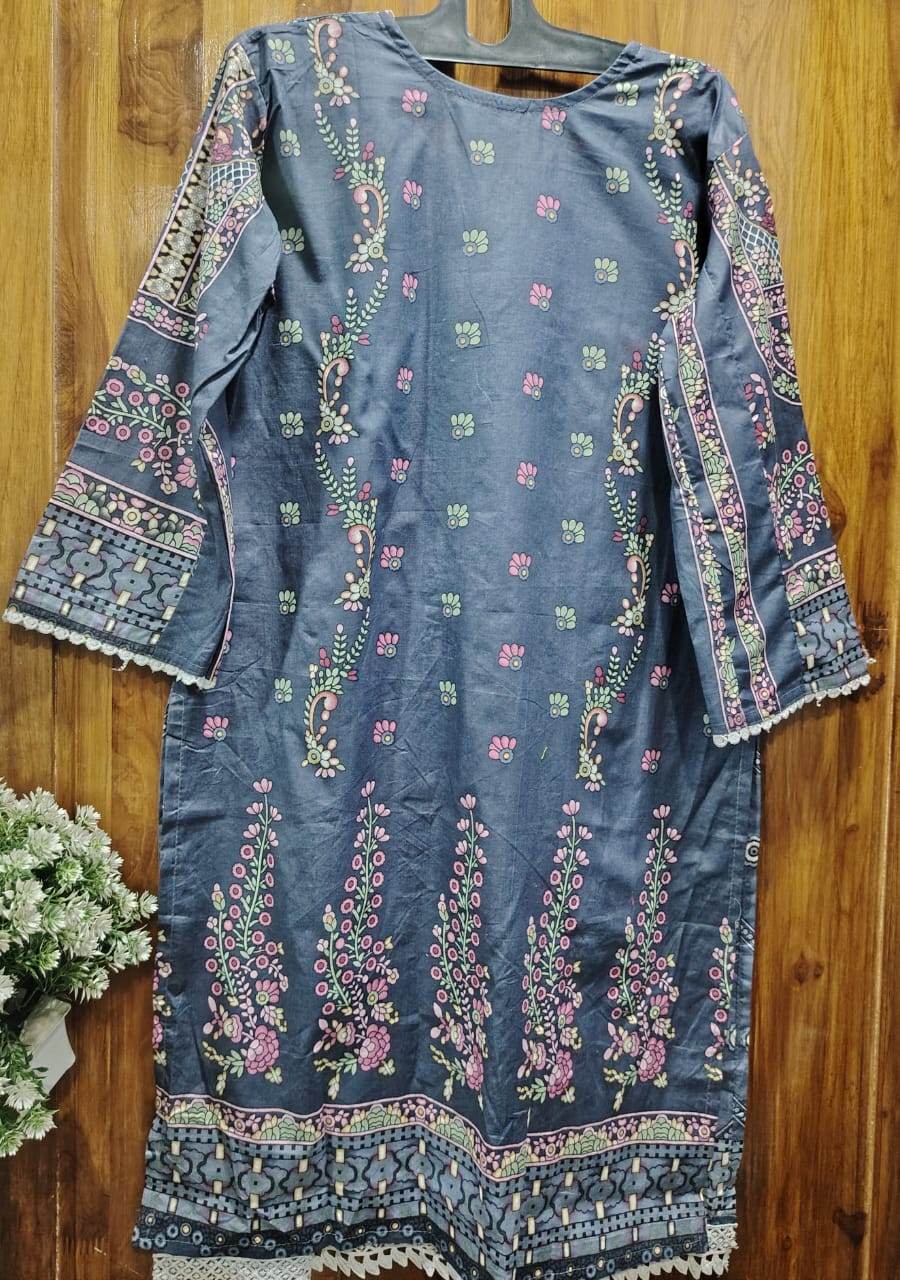 Grey Digital printed Cotton Kurti pant Dupatta Set - CandiRobes