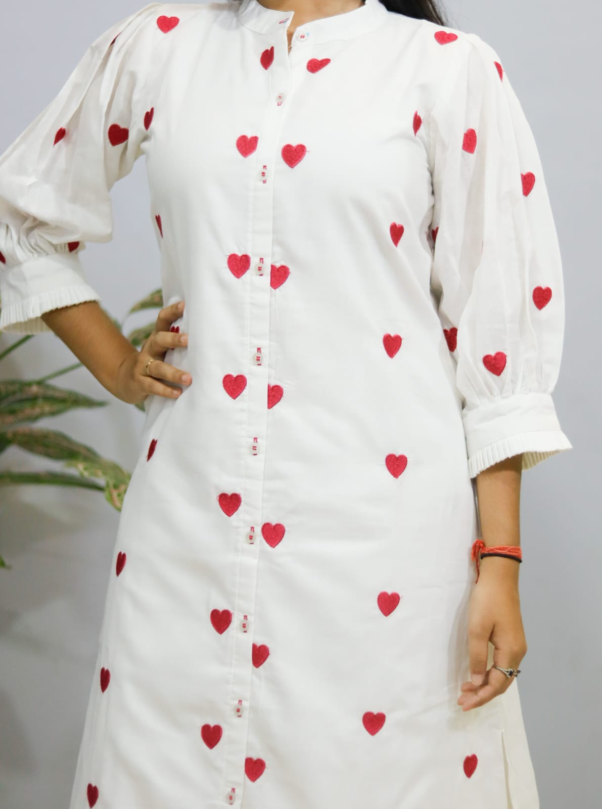 Heart Bloom White Kurti With Pant Set