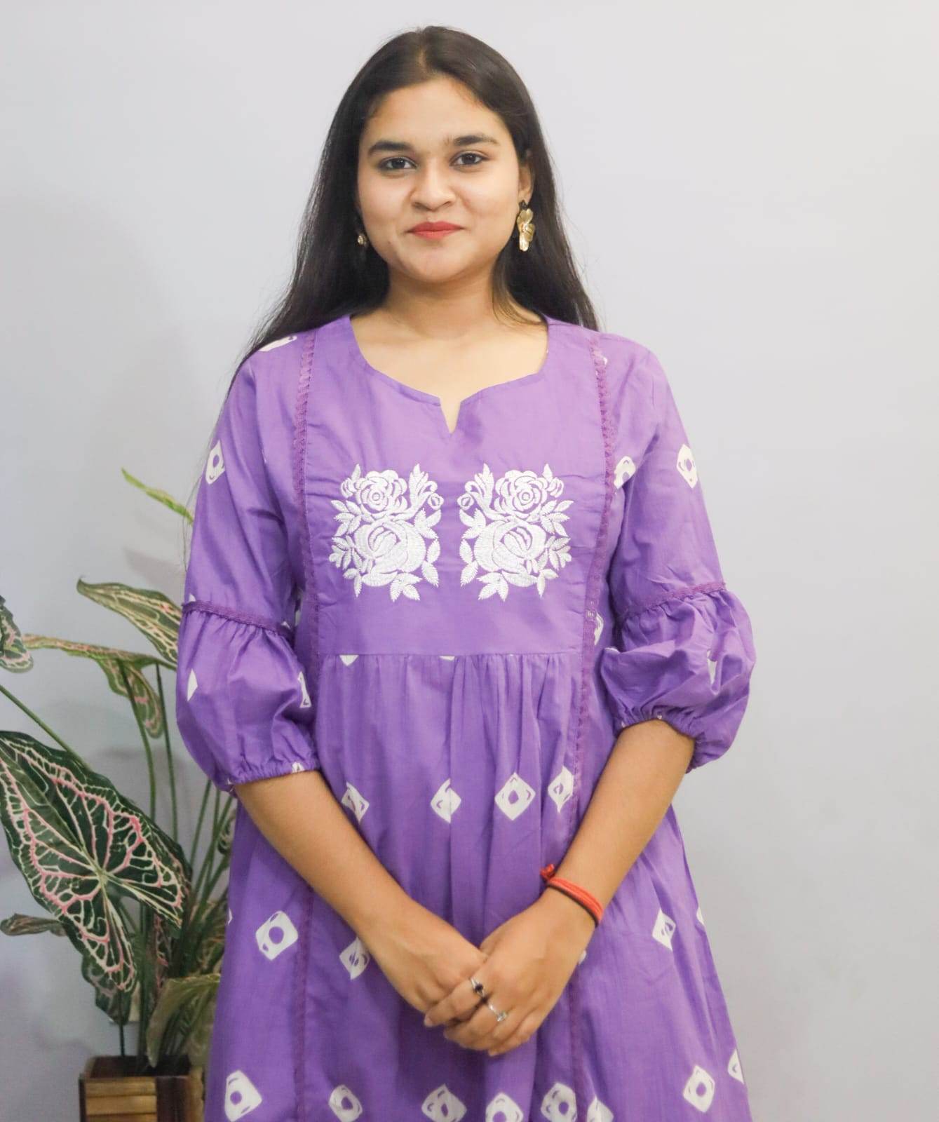 Lavender Grace Embroidered Kurti With Pant Set - CandiRobes