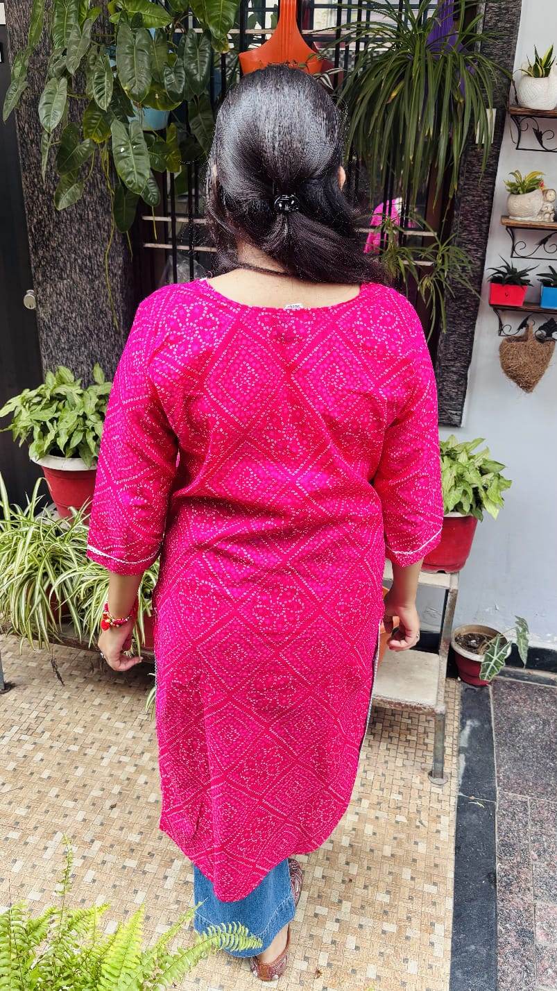 Pink printed Cotton kurti - CandiRobes