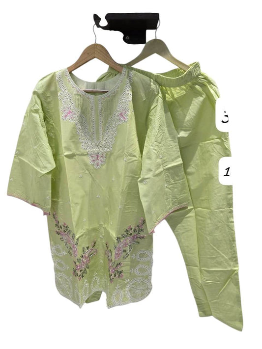 Light Pistachio Green Embroidered Pakistani Cord Set - CandiRobes