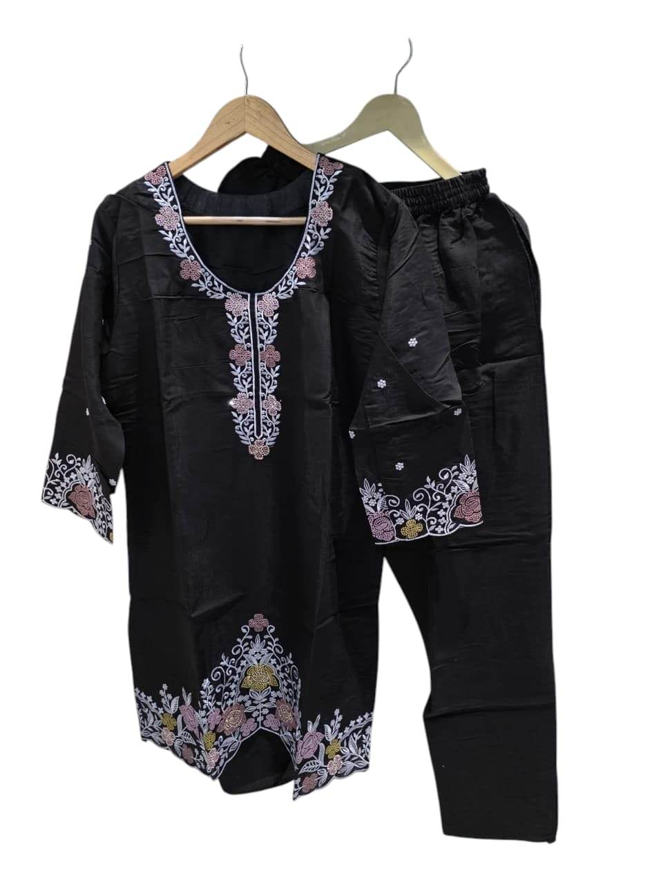 Noir Blossom Embroidered Pakistani Cord Set - CandiRobes