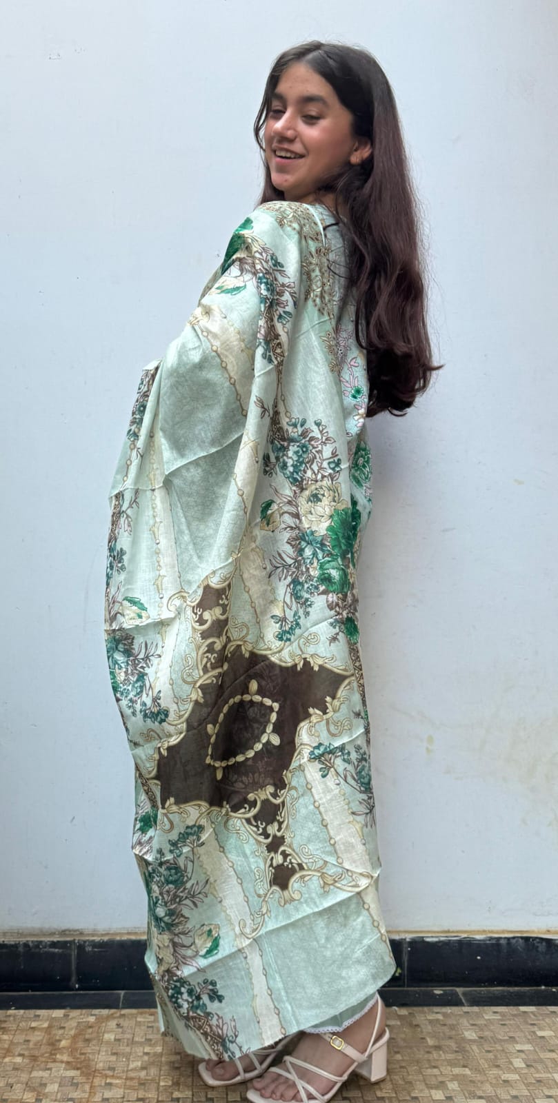 Soft Pistachio Green with Multicolor Floral Digital Print kurti pant dupatta set