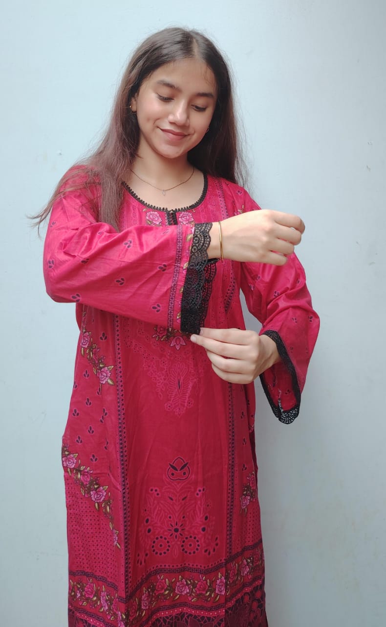 Maroon Digital Printed Kurti Pant Dupatta Set