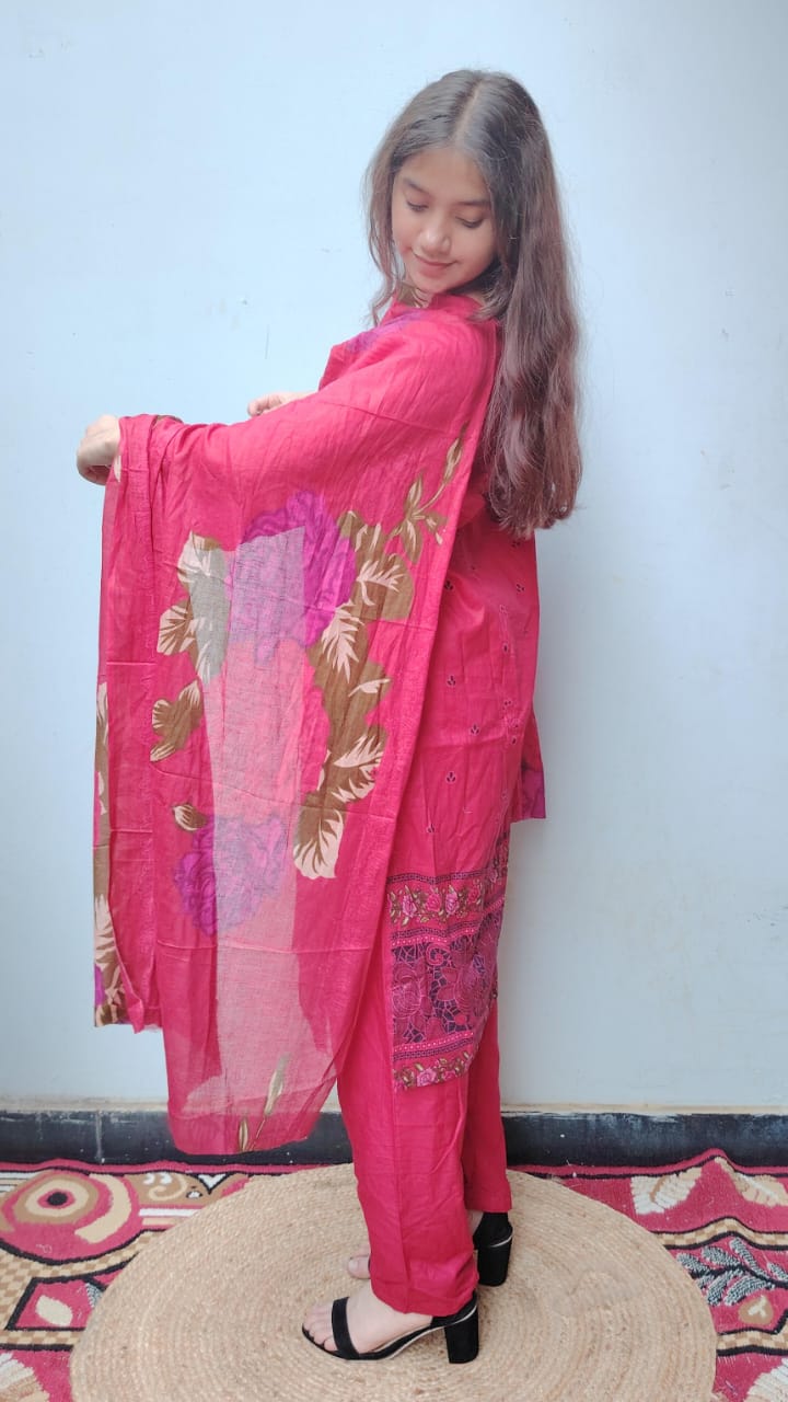 Maroon Digital Printed Kurti Pant Dupatta Set
