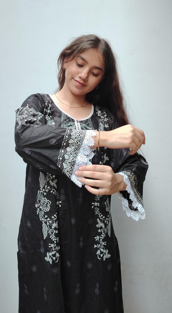Black white Digital Print Kurti Pant Dupatta Set