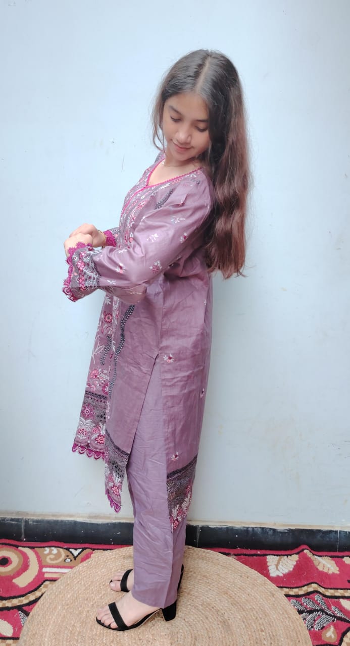 Wine Purple Digital Print Kurti Pant Dupatta Set