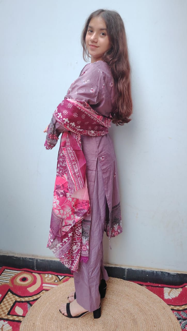 Wine Purple Digital Print Kurti Pant Dupatta Set