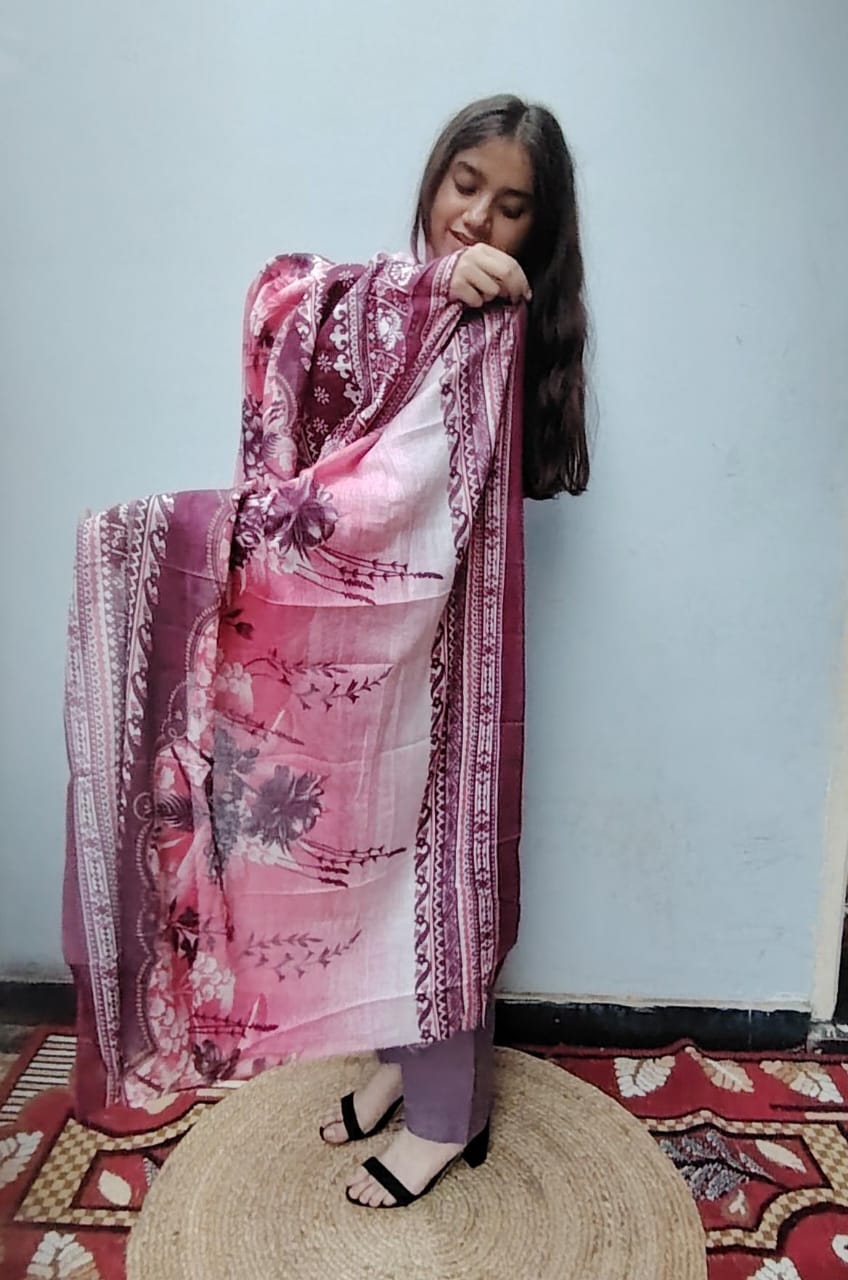 Wine Purple Digital Print Kurti Pant Dupatta Set