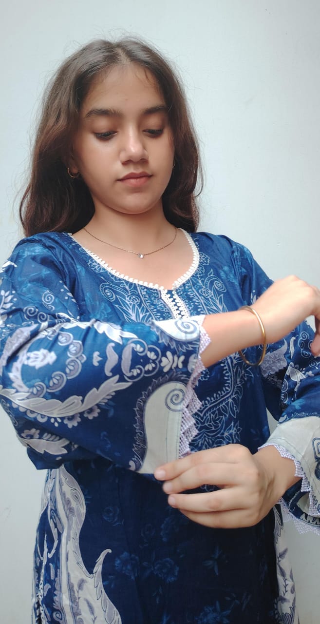 Blue Digital Print Kurti Pant Dupatta Set,