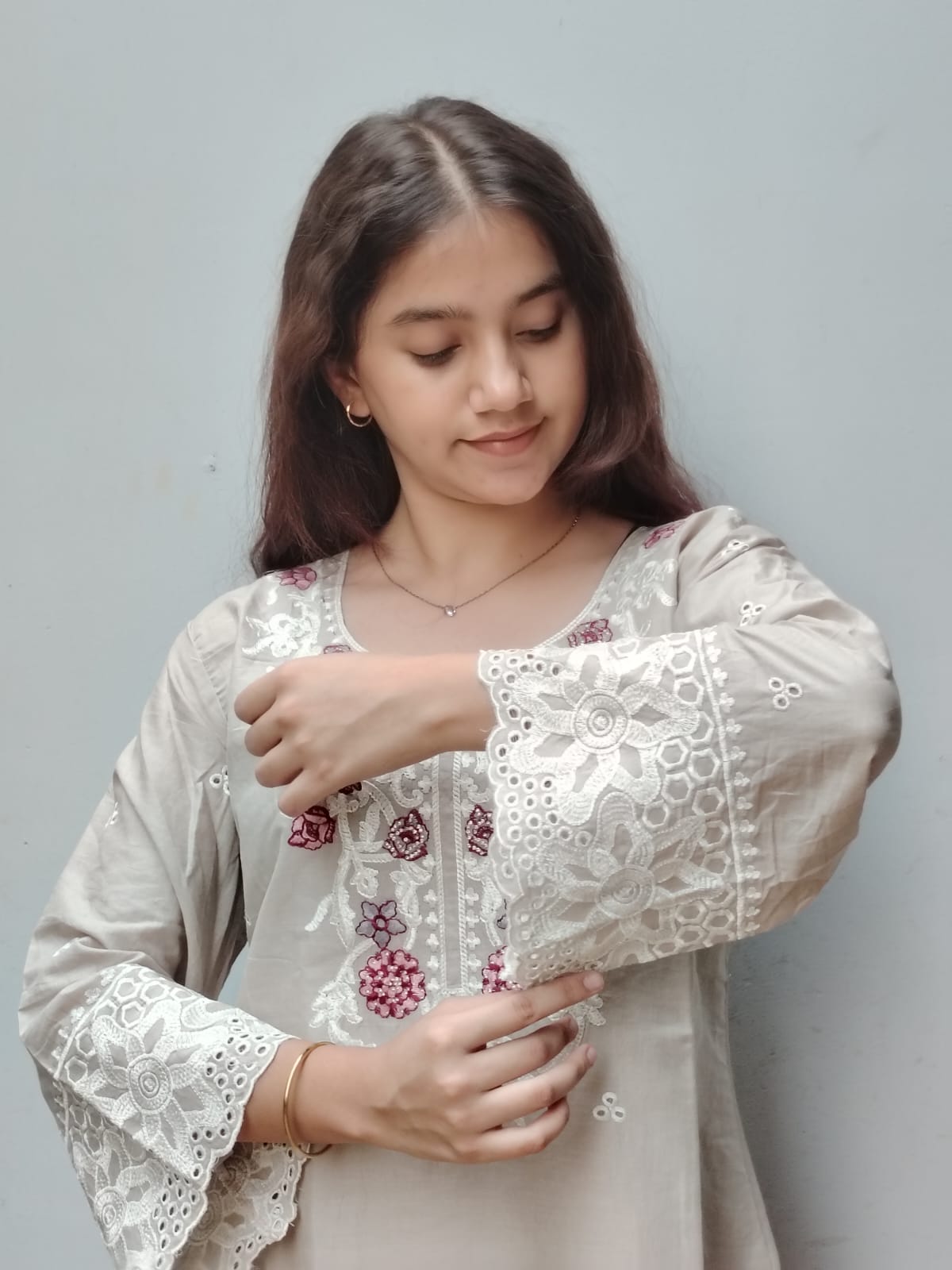 Grey Embroidered Pakistani Cord Set